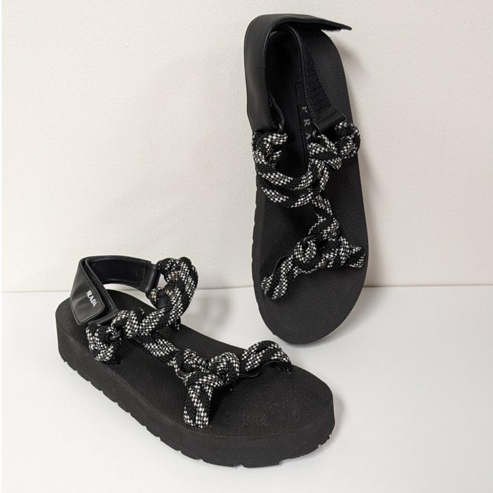 Prada Leather & Rope Donna Nastro Platform Sandals Womens EU 39.5/US 9.5 Black